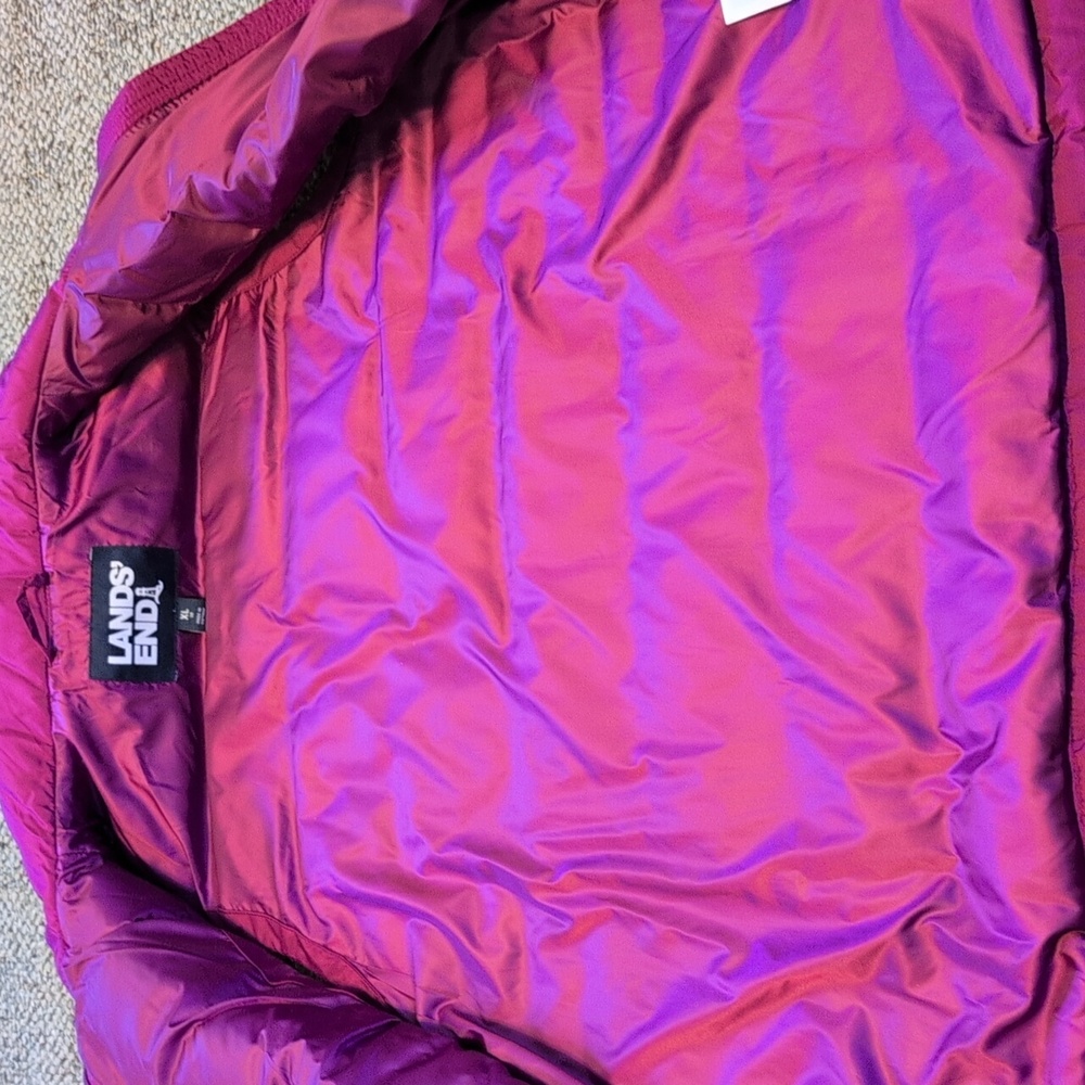 Lands End Down Vest Women's Pink Purple Fushia Full Zip Winter Vest 18 - Picture 7 of 8